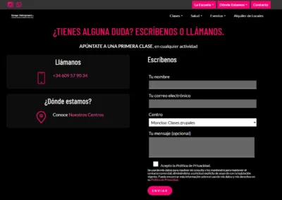 contacto web clases pole dance